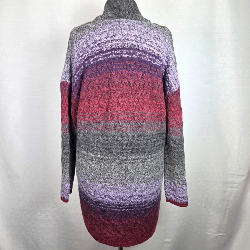 J.Jill Cable Knit Open Front Cardigan Sweater Cozy Duster Purple Gray Women's S - Picture 2 of 7